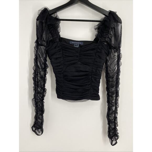 Y2K Corset Top Fitted Sleeve Size 0 Black Whimsigoth Sheer Celestial Fairy 985 - Picture 1 of 9